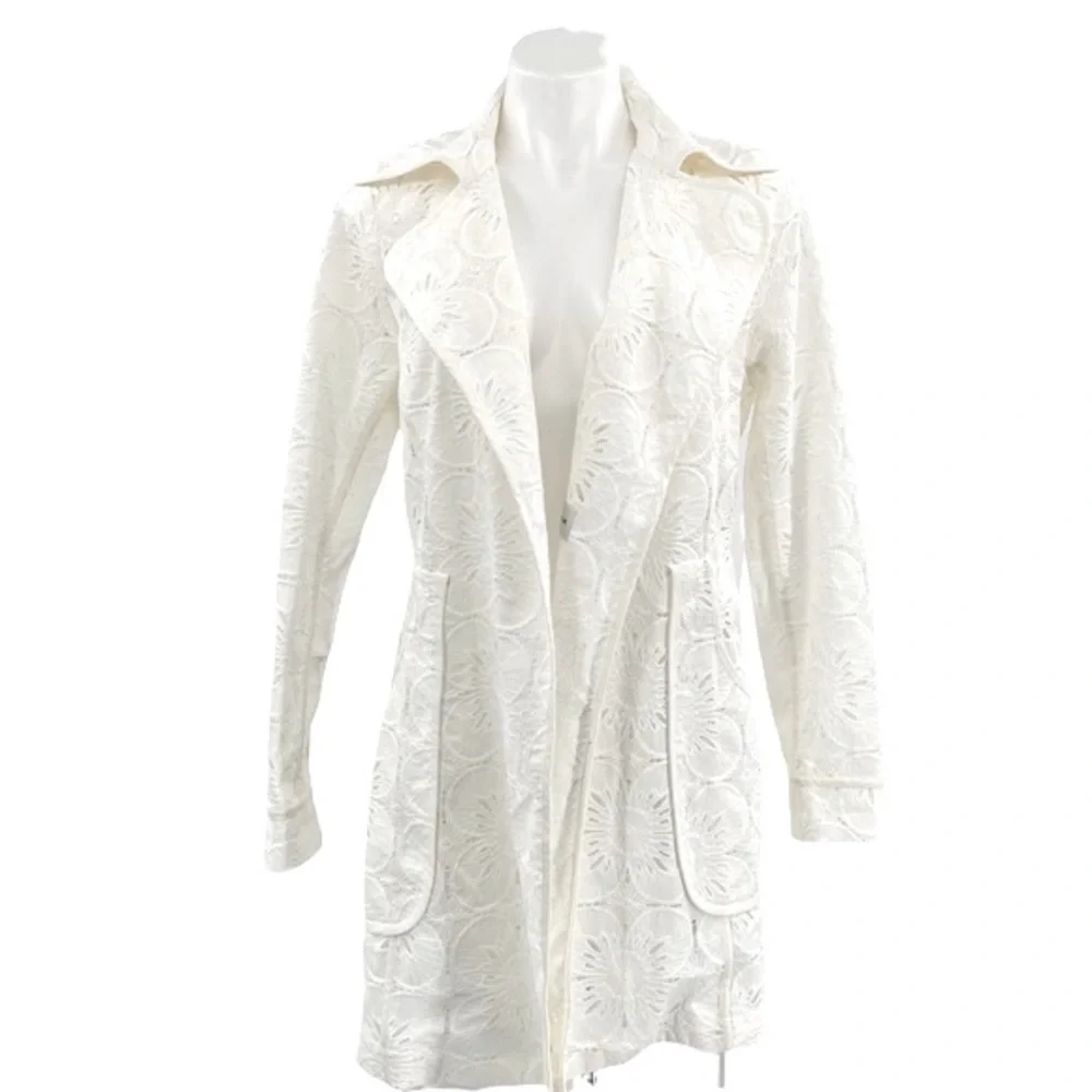 TRINA TURK Off White Lace Belted Wrap Jacket Size 6 - Picture 8 of 10